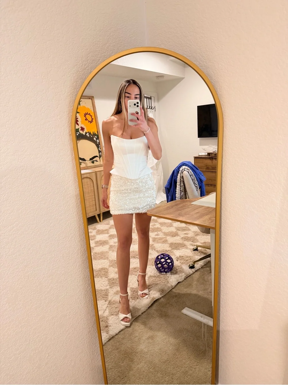 12th Tribe Esme Sequin Mini Skirt Ivory SZ. small - Picture 4 of 6